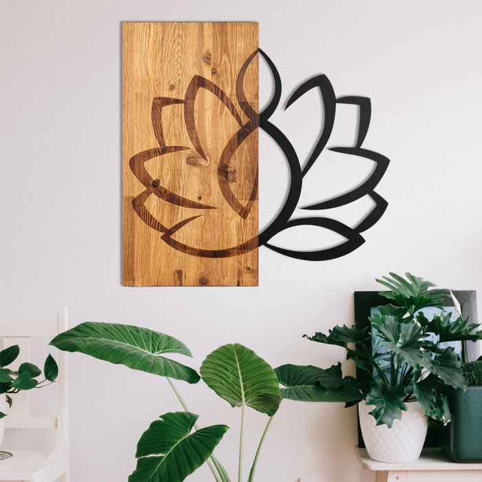 Wallity Lotus Escultura de pared Negro y Nogal